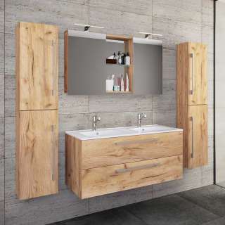 Badezimmermöbel Set Honig-Wildeiche in modernem Design 46 cm tief (vierteilig)