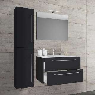 Badmöbel hängend Hochglanz Front in Schwarz 46 cm tief (dreiteilig)