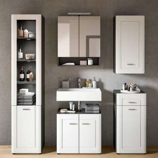 Badmöbel mit Spiegelschrank in Weiß und Grau modernes Design (fünfteilig)