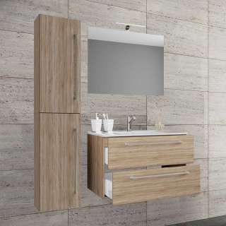 Badmöbel modern Sonoma Eiche 150 cm hoch die Wandmontage (dreiteilig)