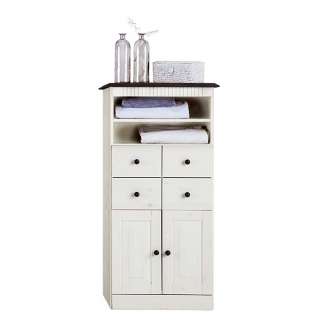 Badschrank Badeschrank mit offenen Fächern und Holzgriffen
