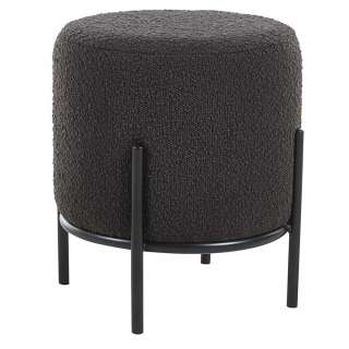 Beistellhocker Anthrazit Boucle mit Vierfußgestell aus Metall Schwarz