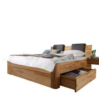 Bett mit Schubladen aus Kernbuche Massivholz 100 cm hoch