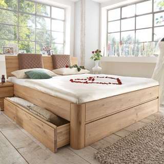 Bett System mit Stauraum in Wildeiche Bianco 216 cm tief