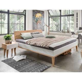 Bettkombination zweifarbig aus Wildeiche Massivholz modernem Design (dreiteilig)
