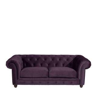 Couch dunkel Lila Samtvelours im Chesterfield Look 216 cm breit