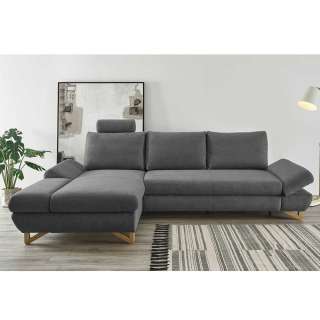 Couch Funktionsecke in Anthrazit und Buche Schlaffunktion