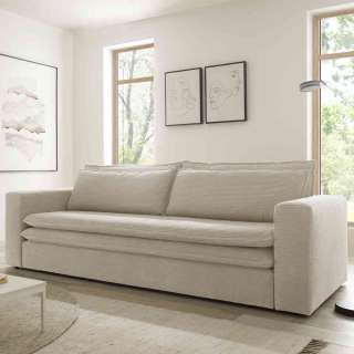Couch mit Schlaffunktion in Beige Cord 244 cm breit - Dreisitzer