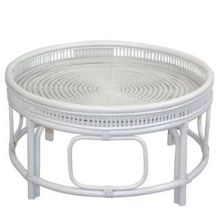 Couchtisch mit Glasplatte im Landhausstil Rattan Geflecht