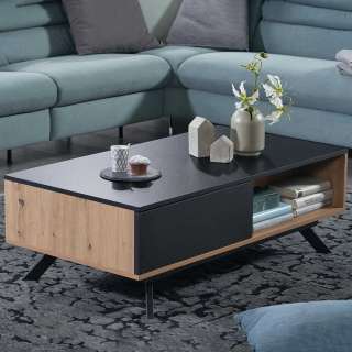 Couchtisch mit Schubladen in Eichefarben und Schwarz 38 cm hoch