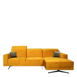 Designer Sofa gelb aus Velours Fußgestell aus Metall