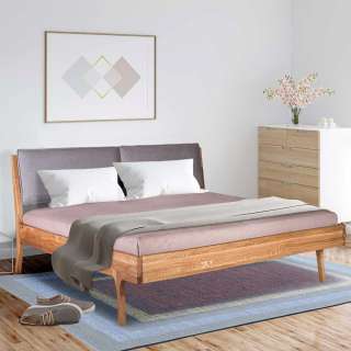 Doppel Bett mit Polsterkopfteil aus Eiche Massivholz geölt