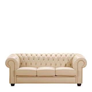 Dreisitzer Couch Beige im Chesterfield Look Kunstleder