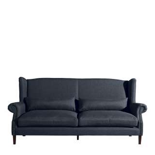 Dreisitzer Couch Jeansblau im Landhausstil Flachgewebe