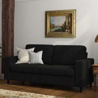 Dreisitzer Sofa schwarz Samt mit Armlehnen 190 cm breit