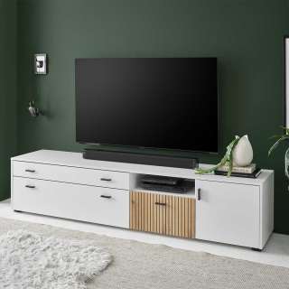 Fernseh Unterschrank modern in Weiß und Wildeichefarben Soft Close