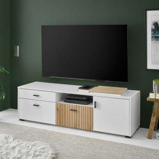 Fernsehboard modern in Weiß und Wildeichefarben 150 cm breit