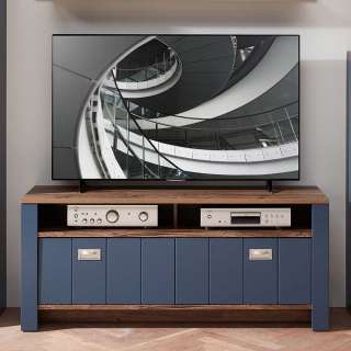 Fernsehertisch in Blau und Eiche dunkel modernen Landhausstil