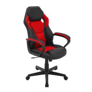 Gaming Schreibtischstuhl in Schwarz und Rot Lendenwirbelstütze