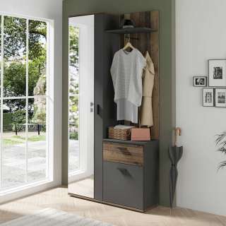 Garderobenkombination in Holz Antik NB und Anthrazit 97 cm breit