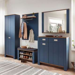 Garderobenmöbel mit Spiegel in Blau Eiche dunkel (fünfteilig)