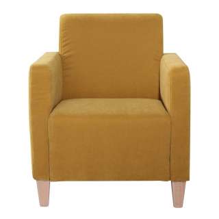 Gelber Wohnzimmer Sessel aus Velours Buche Massivholz