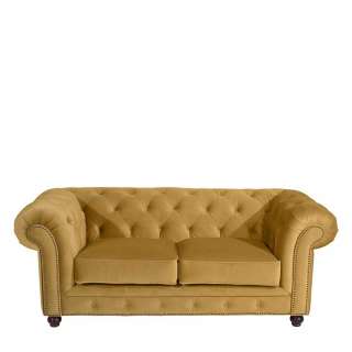 Gelbes Samtvelours Sofa im Chesterfield Look 52 cm Sitzhöhe