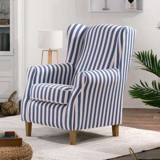 Gestreifter Sessel blau weiss im Landhausstil Federkern