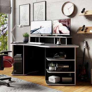 Halbrunder Schreibtisch in Schwarz und Weiß 198 cm breit