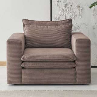 Hellbrauner Wohnzimmer Sessel aus Cord 110 cm breit - 91 cm tief