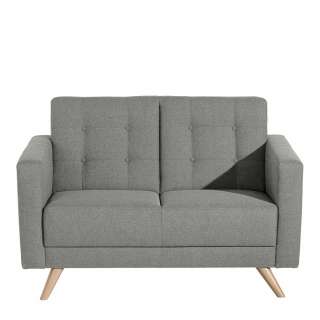 Hellgraues Sofa aus Webstoff und Massivholz Vierfußgestell 128 cm breit