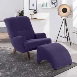 Hochwertiger Sessel in Violett Velours Vierfußgestell aus Holz