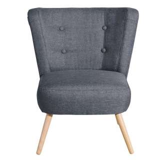 Jeansblauer Sessel im Retrostil Vierfußgestell aus Buche