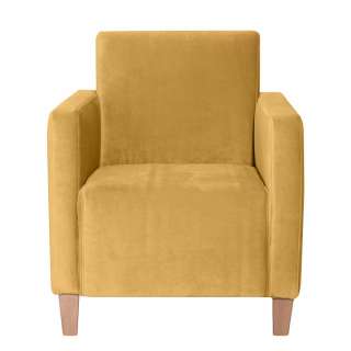 Kleiner Lounge Sessel gelb aus Samtvelours Buche Massivholz