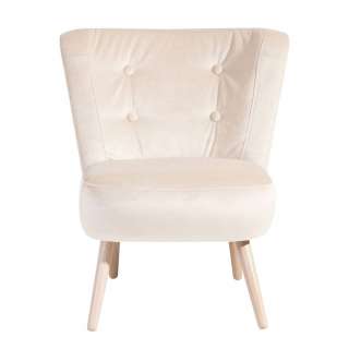 Kleiner Sessel Creme-Weiß im Retrostil Vierfußgestell aus Holz