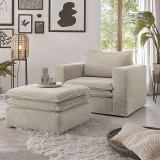 Komfortsessel Cord Beige in modernem Design Fußhocker (zweiteilig)