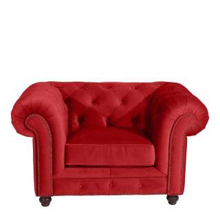 Lounge Sessel rot aus Samtvelours Chesterfield Look