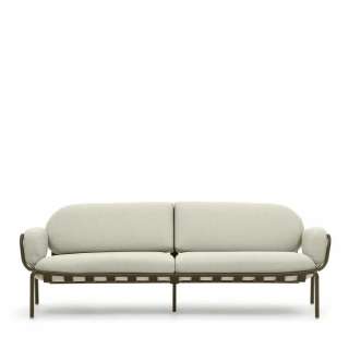 Lounge Sofa modern in Creme und Graugrün Untergestell aus Aluminium
