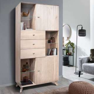Massivholzschrank Wohnzimmer in Kernbuche hell 209 cm hoch