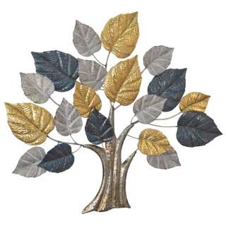Metall Wandbild Blätter in Goldfarben - Grau Silberfarben