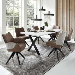 Moderne Essgruppe Stühle Braun - Grau Tisch mit X Gestell (siebenteilig)