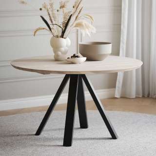 Moderner Esstisch in Holz White Wash und Schwarz 130 cm breit