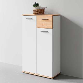 Moderner Schuhschrank in Weiß und Wildeichefarben 102 cm hoch