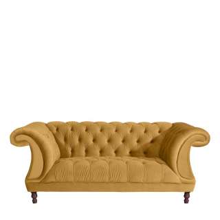 Neo Barock Sofa gelb aus Samtvelours Vierfußgestell aus Holz
