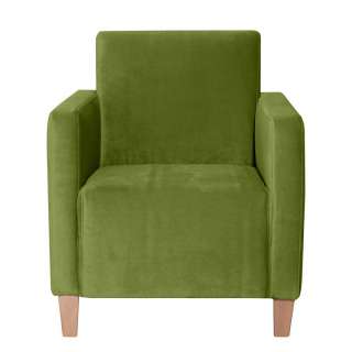Olivgrüner Sessel modern aus Samtvelours Vierfußgestell aus Holz