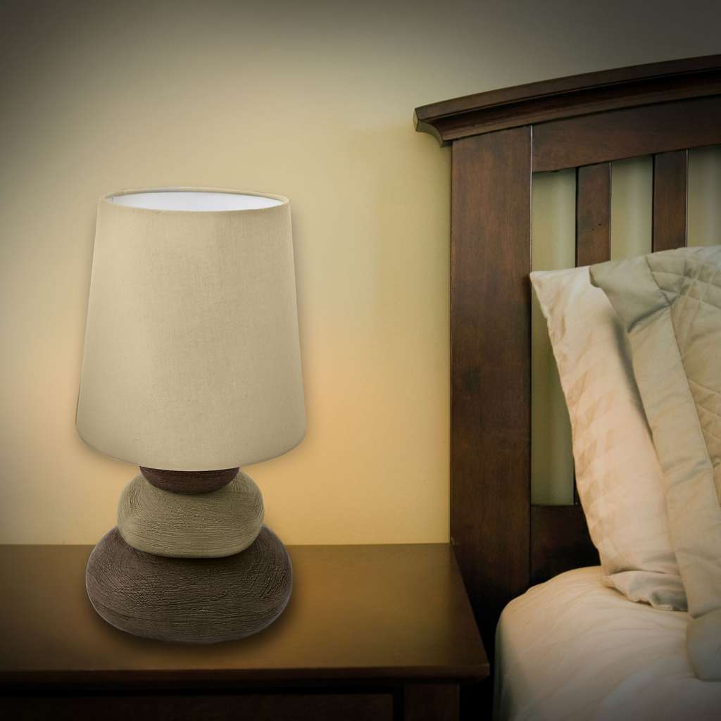 home24 Stoff-Tischleuchte Stony Beige