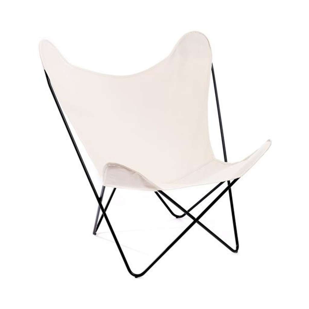 Manufakturplus - Butterfly Chair Hardoy - B.K.F. Chair Stahlrahmen weiß, Baumwolle wollweiss - indoor