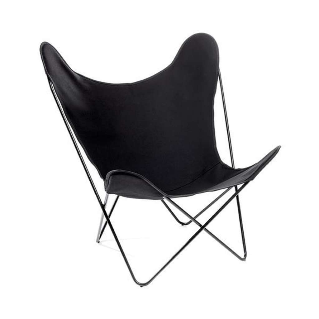 Manufakturplus - Butterfly Chair Hardoy - B.K.F. Chair Stahlrahmen weiß, Baumwolle schwarz - indoor