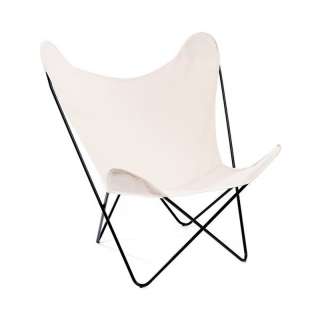 Manufakturplus - Butterfly Chair Hardoy - B.K.F. Chair Stahlrahmen verchromt, Baumwolle wollweiss - indoor