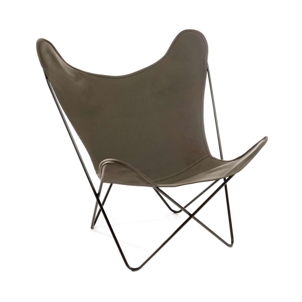 Manufakturplus - Butterfly Chair Hardoy - B.K.F. Chair Stahlrahmen schwarz, Baumwolle oliv - indoor